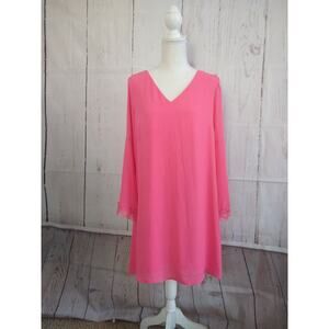 Catherine Women's Size M Coral Summer Dress Long sleeve with Nice lace V-neck